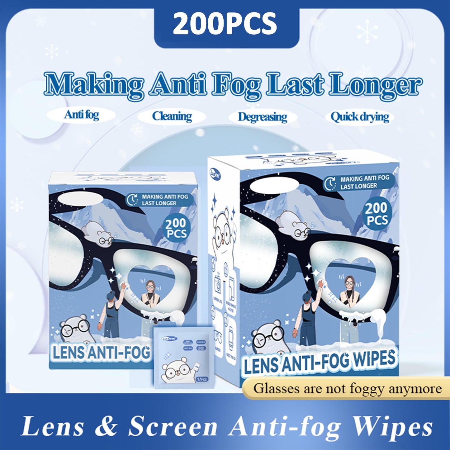 200 PCS Anti-Fog Lens Wipes for Glasses – Scratchless, Safe Cleaning