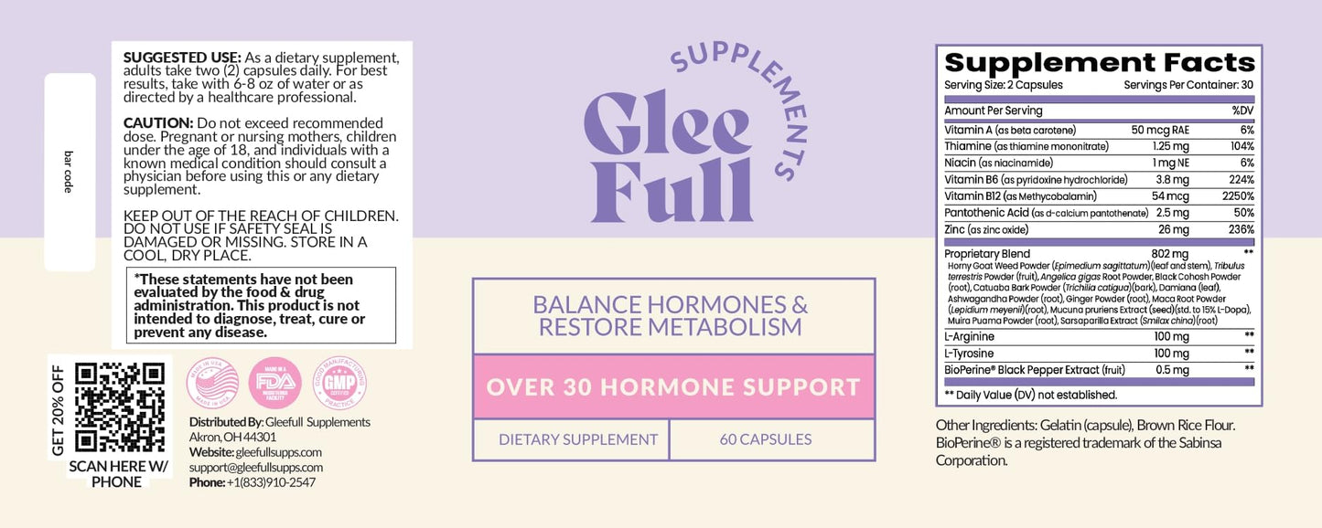 GLEEFULL SUPPS GleeFull Over 30 Hormone Support – Menopause & Hormone Balance for Women