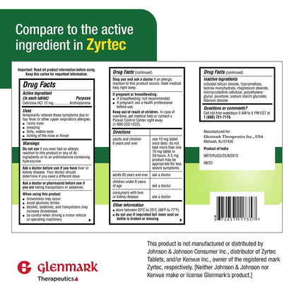 Glenmark Therapeutics Cetirizine 10 mg — 365 Count, 24-Hour Allergy Relief