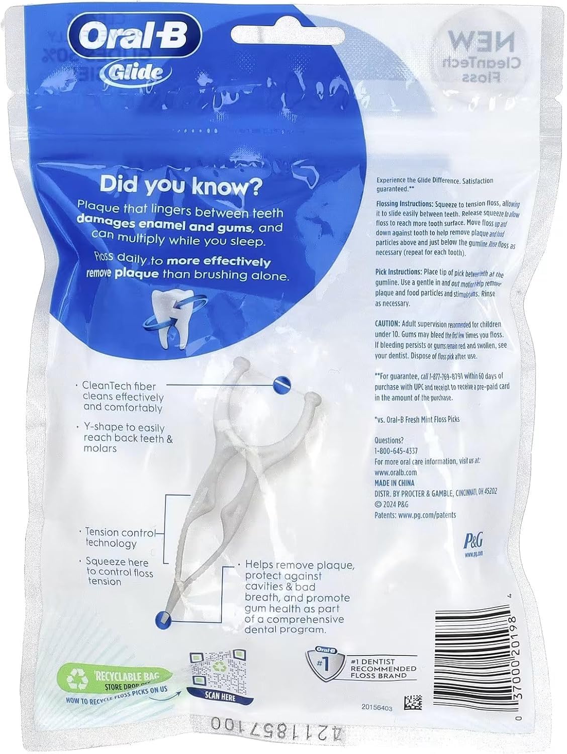 Glide Pro-Health Advanced Floss Picks 30 Ea (Pack of 10) | Gentle, Shred-Resistant