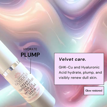 Glimmer Goddess Organic Copper Peptide Serum – GHK-Cu, Argireline, Hyaluronic Acid