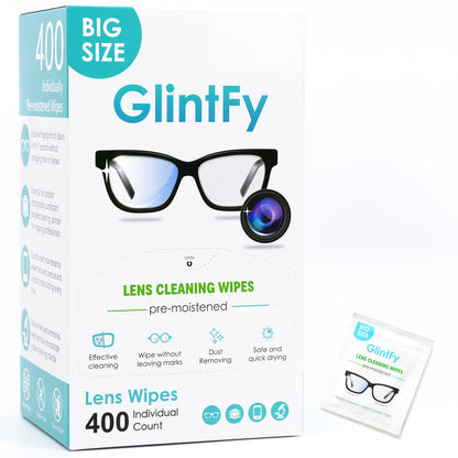 GlintFy Lens Wipes for Eyeglasses – 400 Count, Individually Packaged, Scratch-Free
