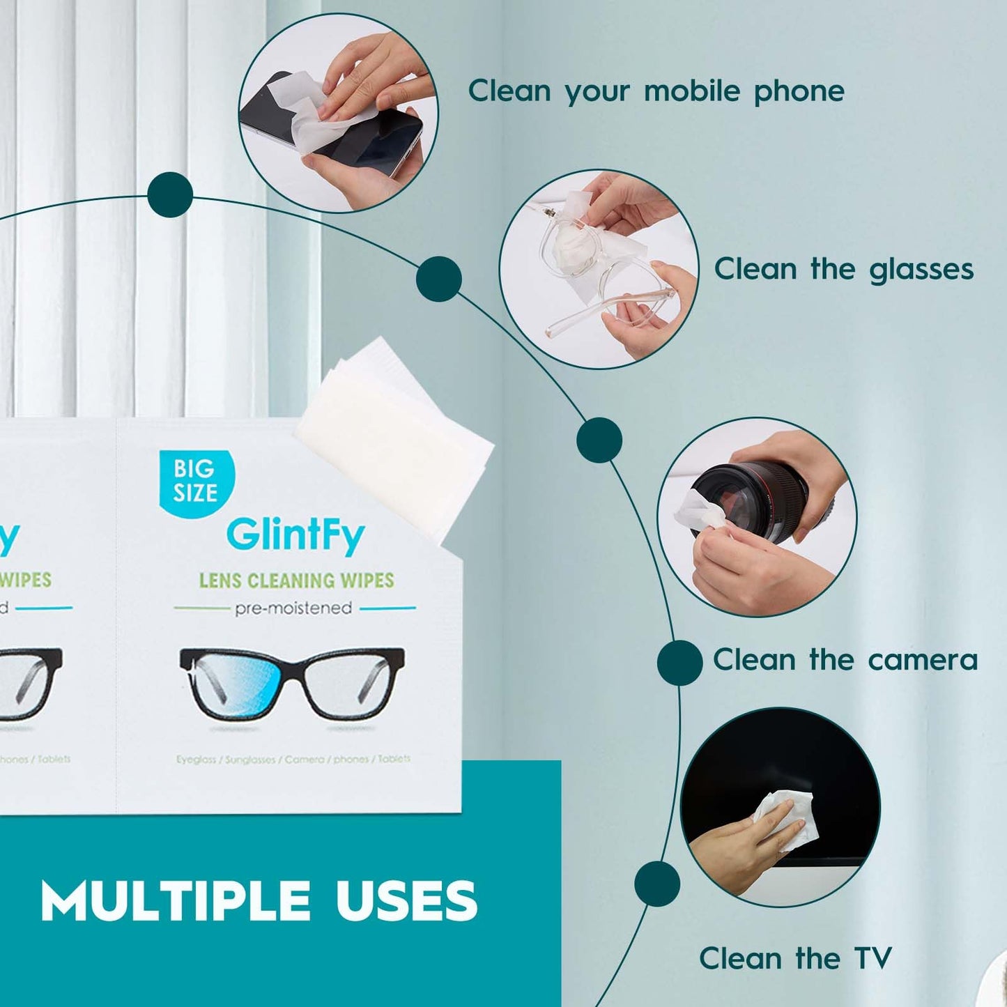 GlintFy Lens Wipes for Eyeglasses – 400 Count, Individually Packaged, Scratch-Free