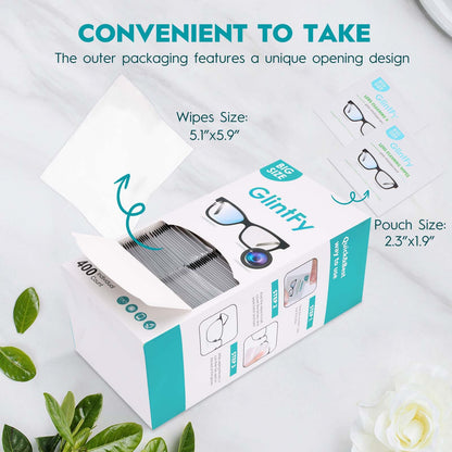 GlintFy Lens Wipes for Eyeglasses – 400 Count, Individually Packaged, Scratch-Free