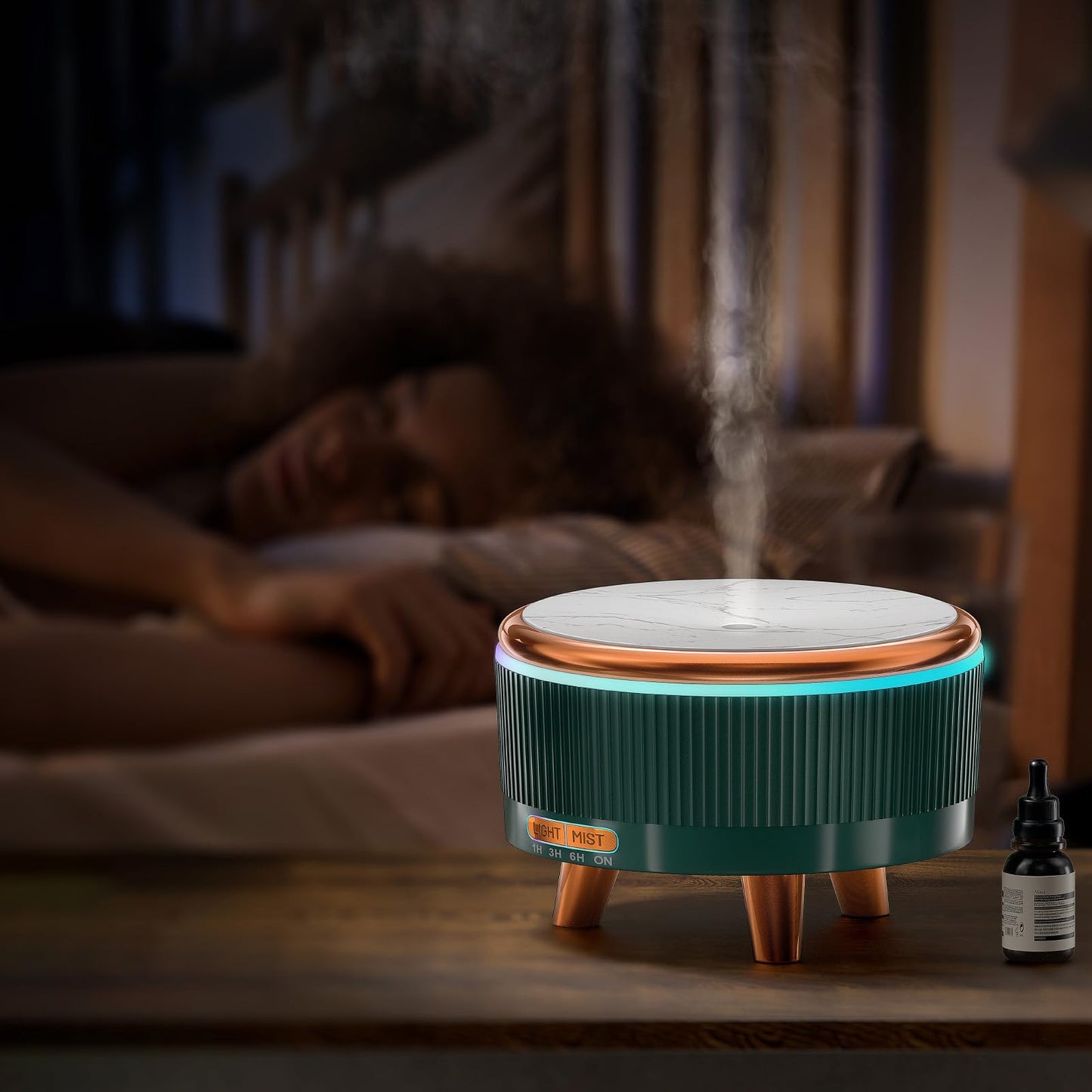 Gliship 500ml Essential Oil Diffuser – Green, Large Room Ultrasonic Diffuser with 7 LED Colors