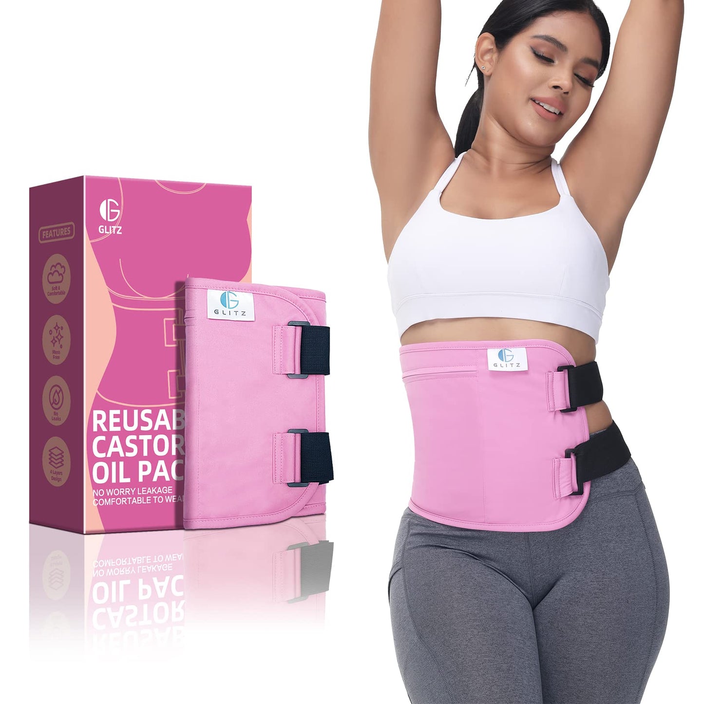 Glitz Castor Oil Pack Wrap – Reusable Organic Castor Oil Pack for Liver | Leak-Proof, Soft Cotton, Pink
