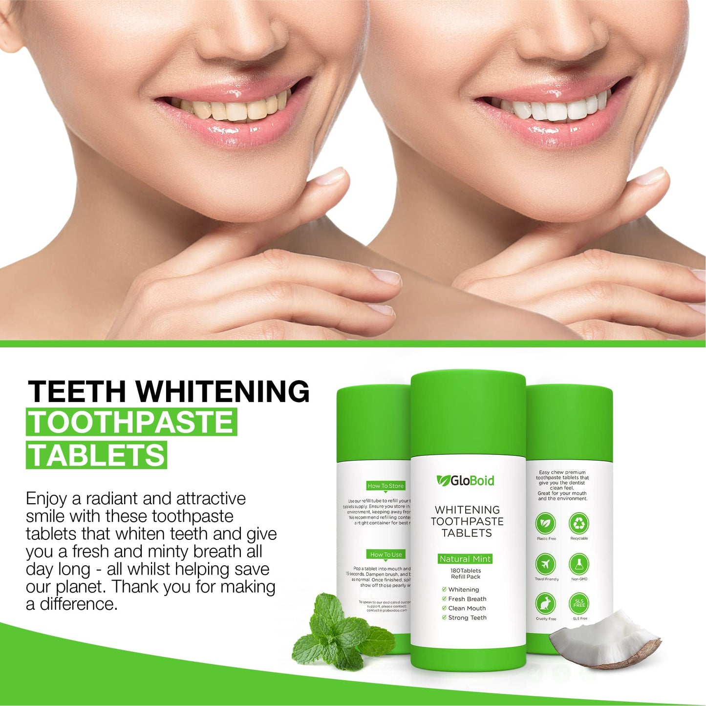 GloBoid Nano Hydroxyapatite Toothpaste Tablets – 3 Month Refill, Zero Waste