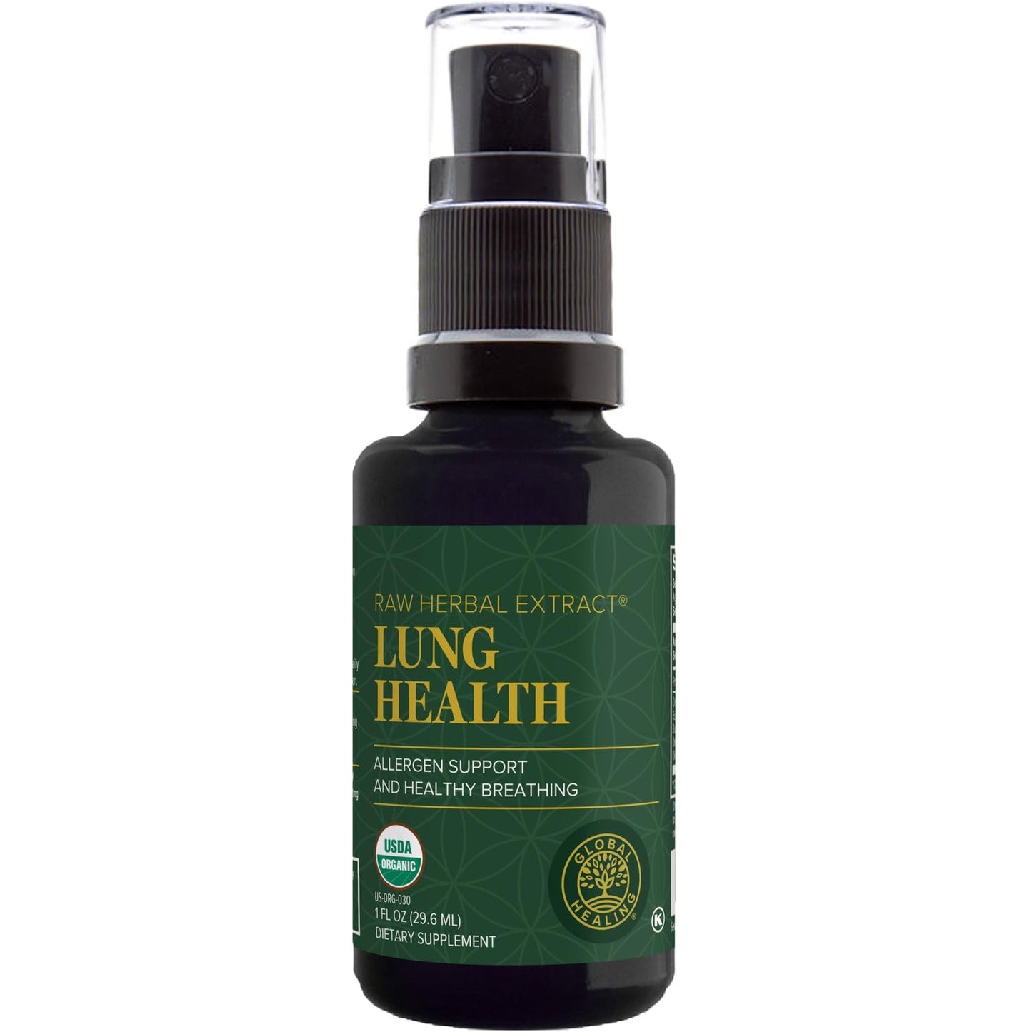 Global Healing Organic Lung Health Spray – Herbal Nasal Decongestant, Lung Support, 1 fl oz