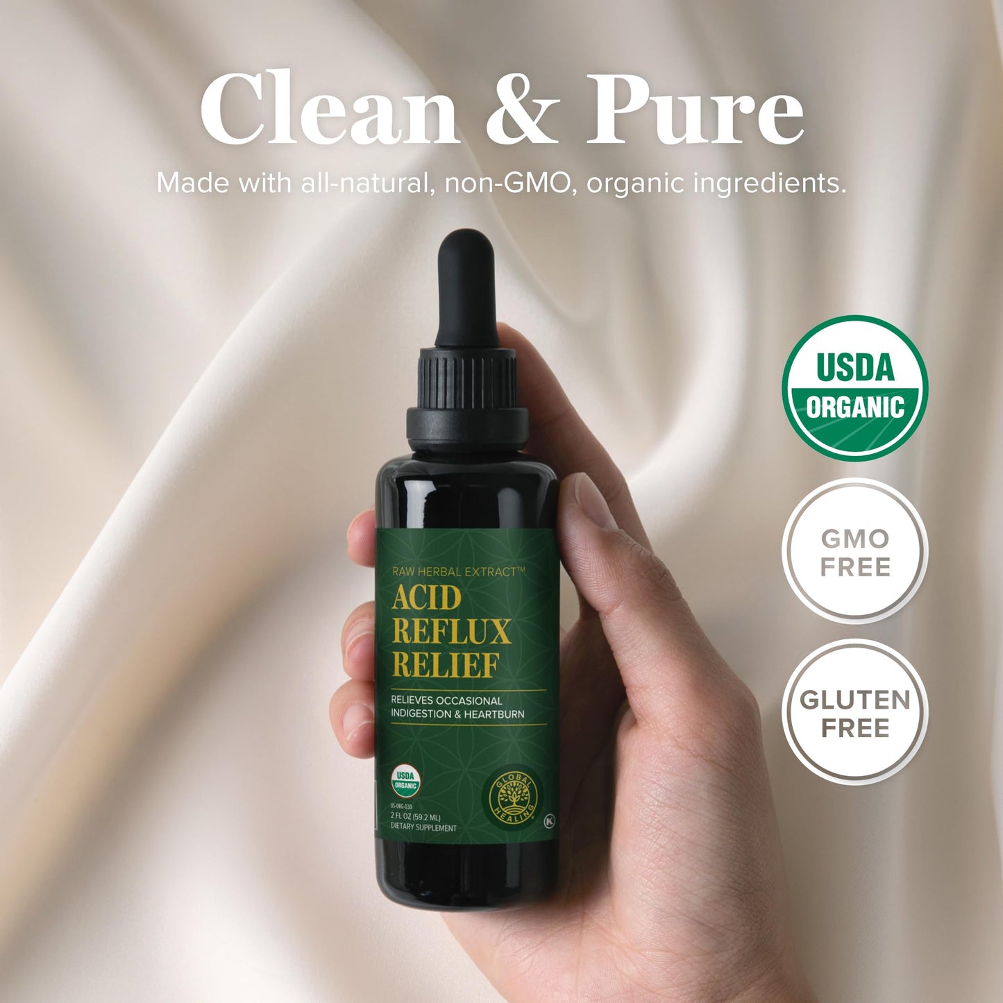 Global Healing Center Acid Reflux Relief Organic Liquid – Slippery Elm, 2 Fl oz