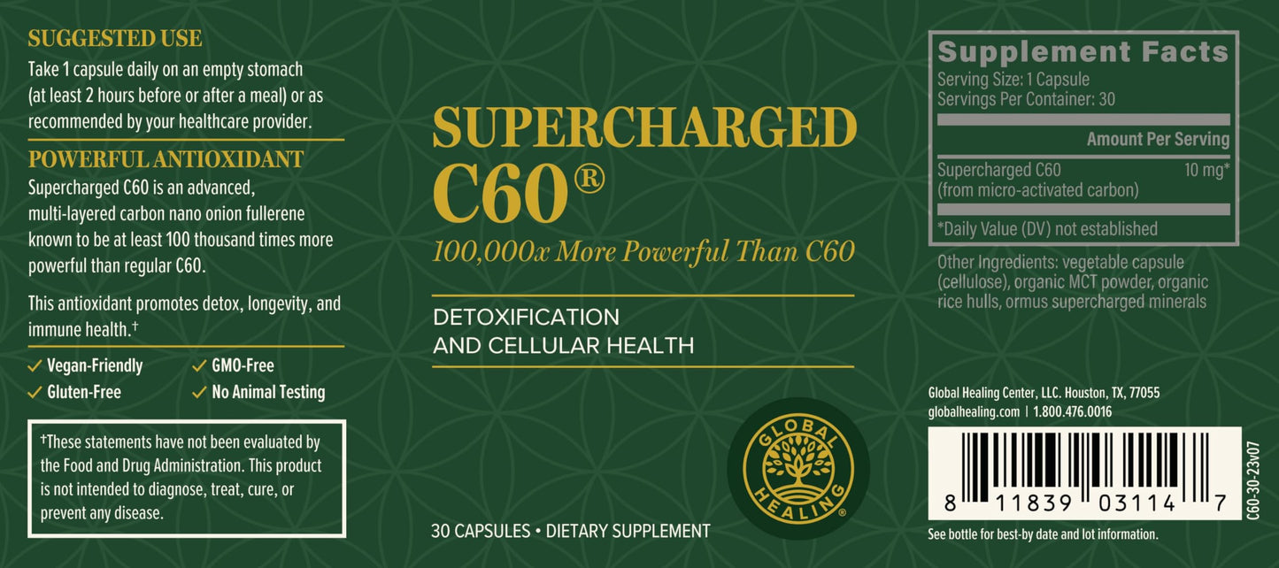 Global Healing Center Supercharged C60 – 10x More Powerful Fullerene + Organic MCT Powder (30 Capsules)