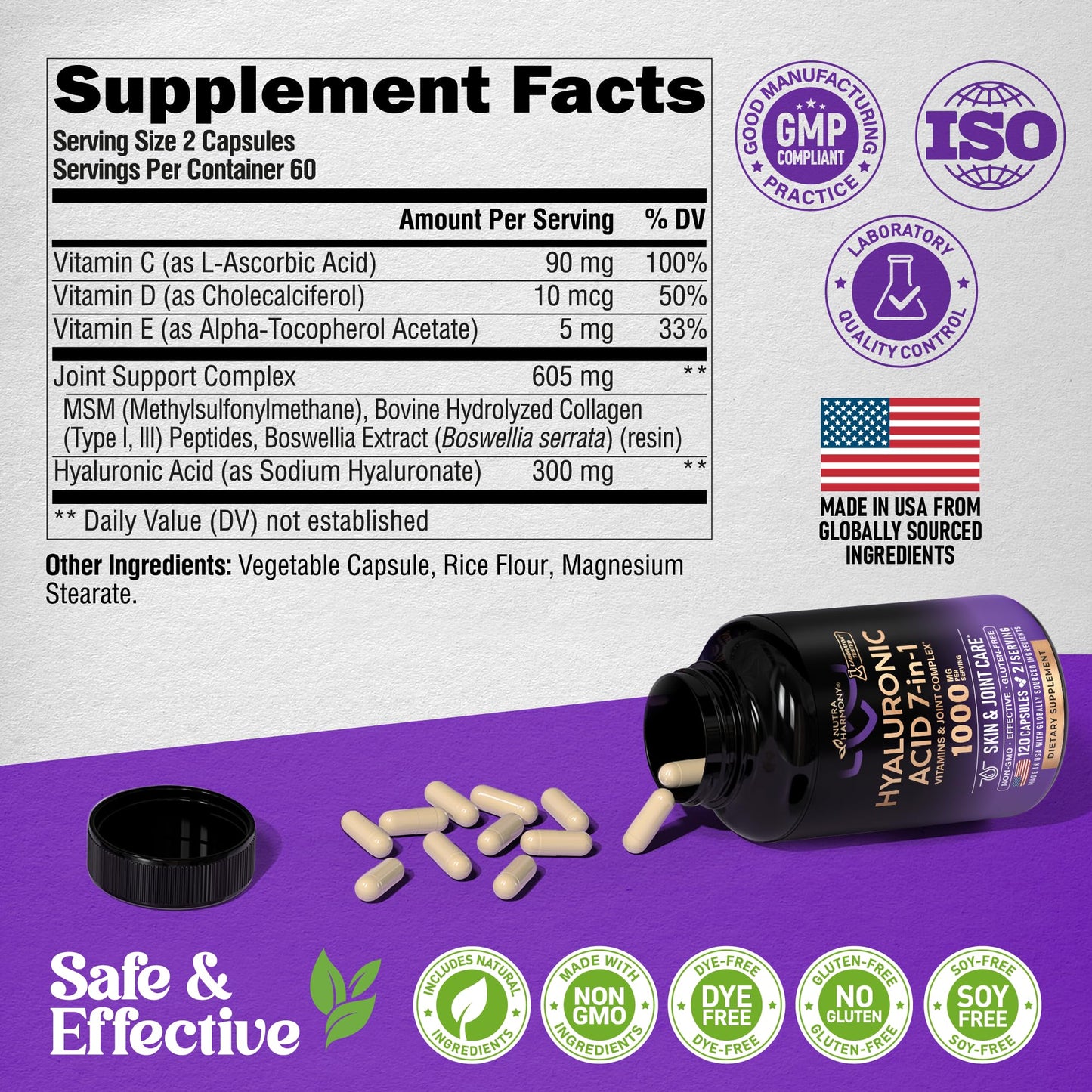 Hyaluronic Acid 1000 mg - 7-in-1 Complex | Made in USA