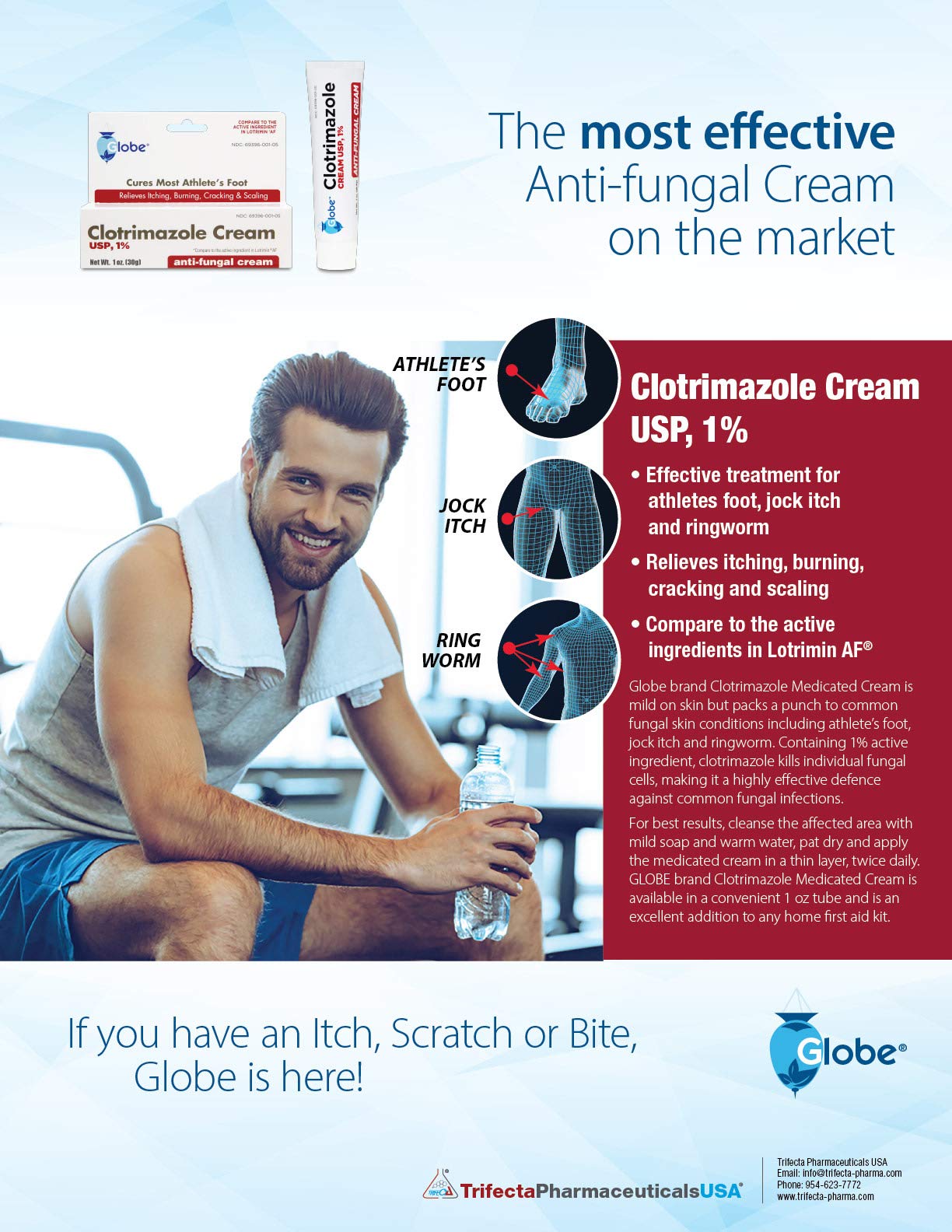 Globe Clotrimazole 1% Antifungal Cream 1 oz (4 Pack) – Relief for Itching, Burning, Cracking & Scaling