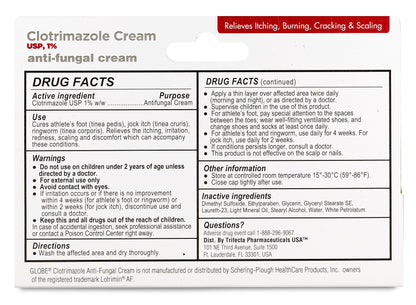 Globe Clotrimazole 1% Antifungal Cream 1 oz (4 Pack) – Relief for Itching, Burning, Cracking & Scaling