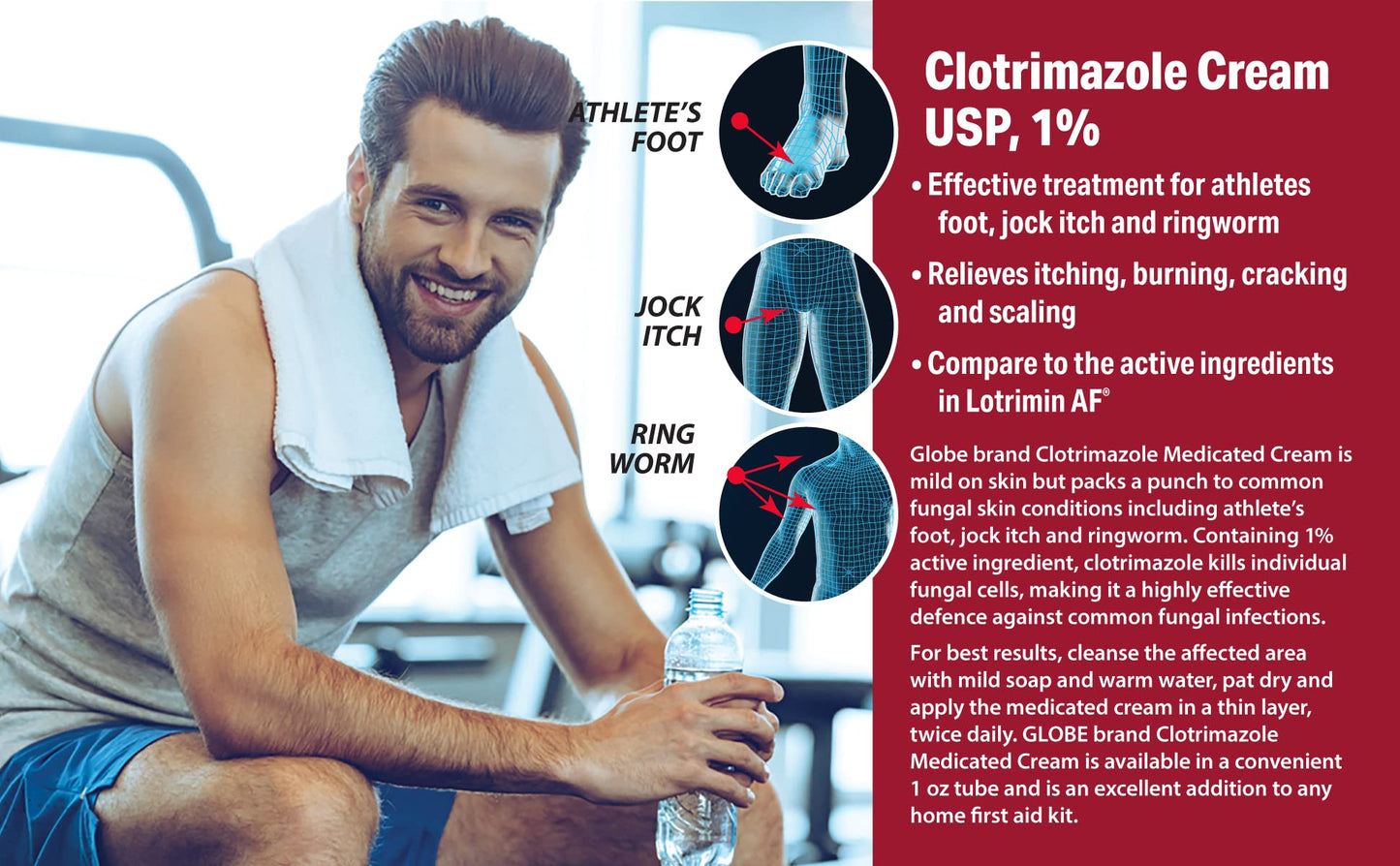 Globe Clotrimazole 1% Antifungal Cream - 5 Pack (1 oz) for Itching Relief