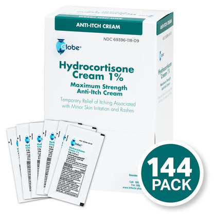 Globe Hydrocortisone 1% Cream — 0.9g Unit Dose Packets (Box 144) Anti-Itch Cream