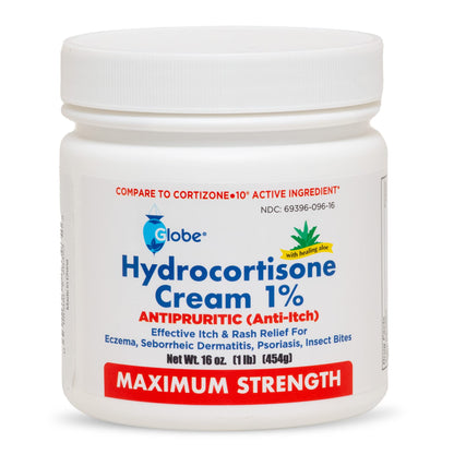 Globe Hydrocortisone 1% Cream with Aloe – 16 oz Maximum Strength Anti-Itch