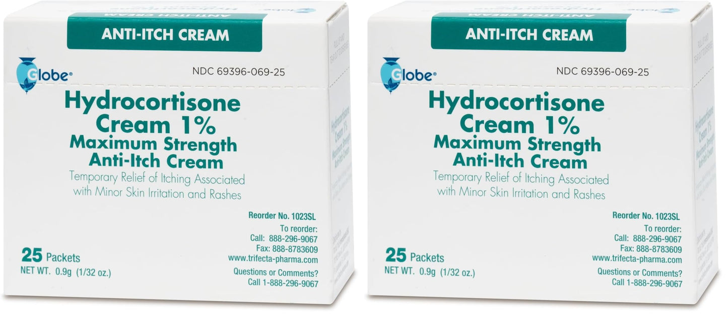 Globe Hydrocortisone 1% Max Strength Cream – 0.9g Unit Packets, Pack of 2