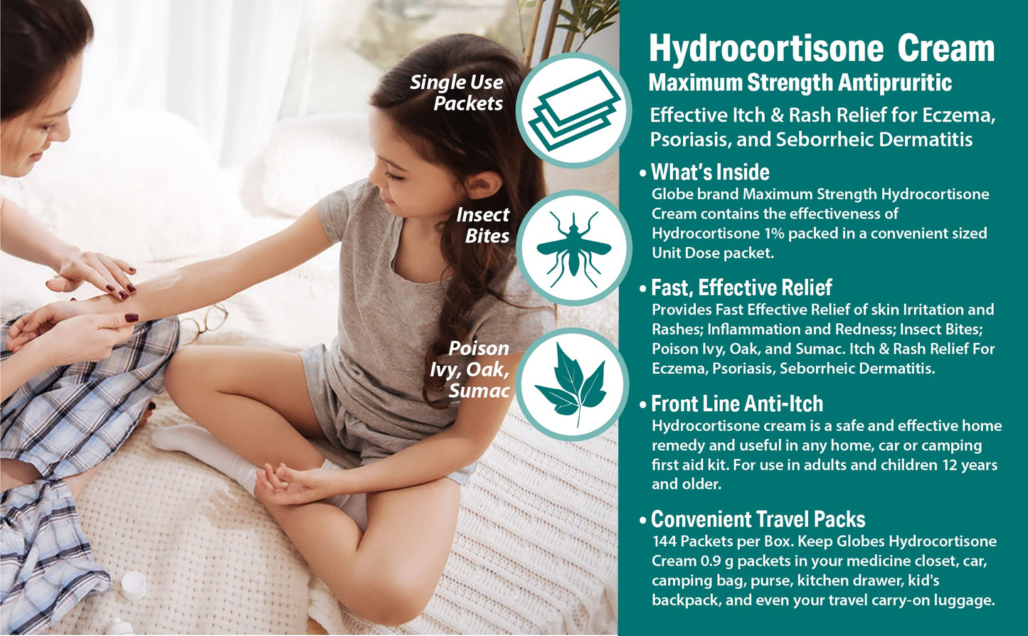 Globe Hydrocortisone 1% Cream — 0.9g Unit Dose Packets (Box 144) Anti-Itch Cream