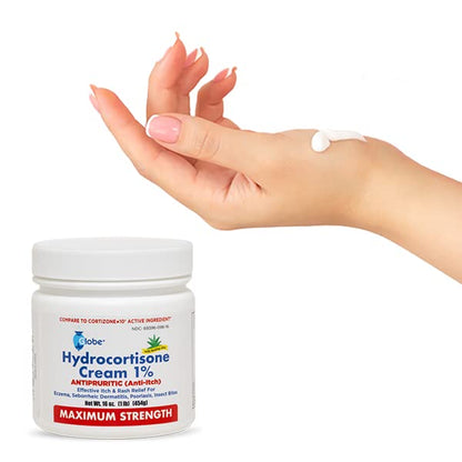 Globe Hydrocortisone 1% Cream with Aloe – 16 oz Jar (Pack of 2) | Maximum-Strength Anti-Itch Relief