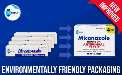 Globe Miconazole 2% Cream (4 Pack) – Antifungal Relief for Athlete's Foot, Jock Itch, Ringworm