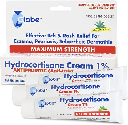 Globe Hydrocortisone 1% Cream with Aloe (3 Pack) – Anti-Itch Relief