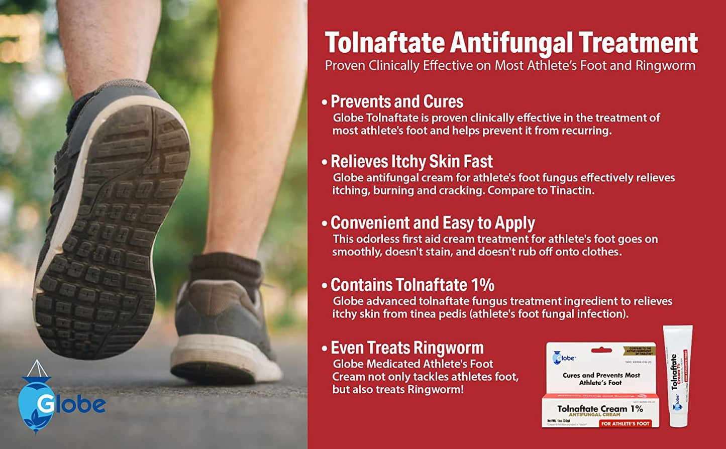 Globe Tolnaftate 1% Cream 6 Pack | Antifungal Treatment for Athlete's Foot & Ringworm | Globe Pharmacy