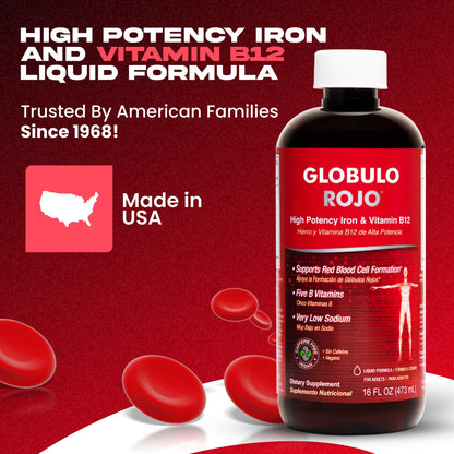 Globulo Rojo Iron Supplement – High-Potency Vegan Liquid Iron + B Vitamins, 16 Oz