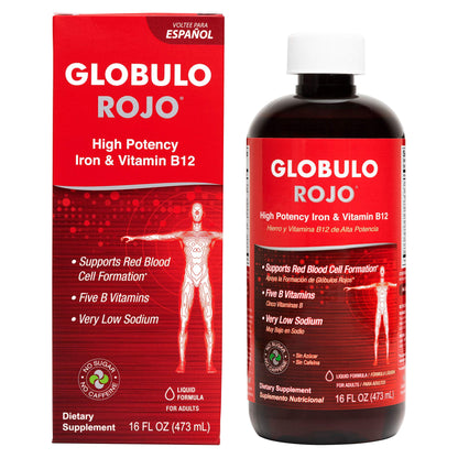 Globulo Rojo Iron Supplement – High-Potency Vegan Liquid Iron + B Vitamins, 16 Oz