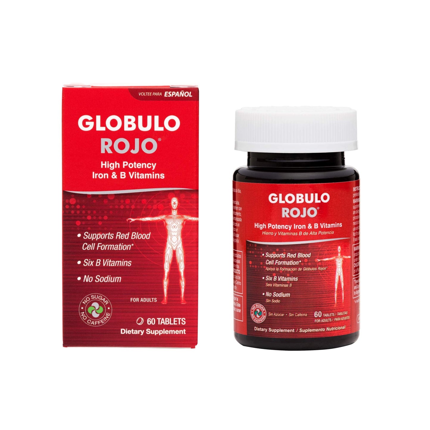 Globulo Rojo Iron Supplement - High Potency Iron & B Vitamins (60 Tablets)
