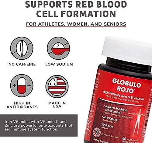 Globulo Rojo Iron Supplement - High Potency Iron & B Vitamins (60 Tablets)