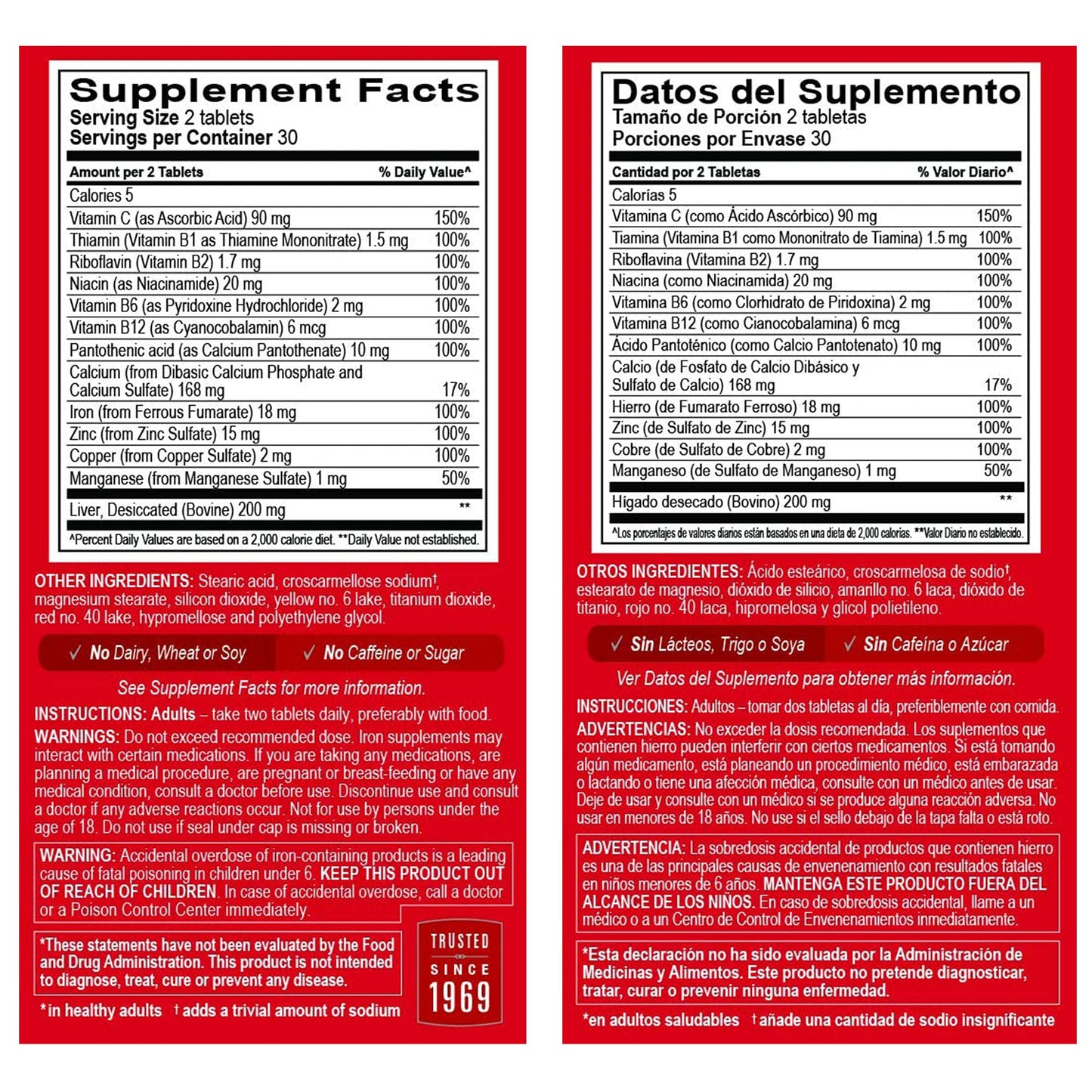 Globulo Rojo Iron Supplement - High Potency Iron & B Vitamins (60 Tablets)