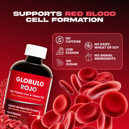 Globulo Rojo Iron Supplement – High-Potency Vegan Liquid Iron + B Vitamins, 16 Oz