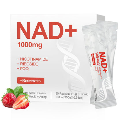 GlossLuxe NAD Liquid 1000mg – NAD+ Supplement with Nicotinamide Riboside, Resveratrol & PQQ | 30 Packets