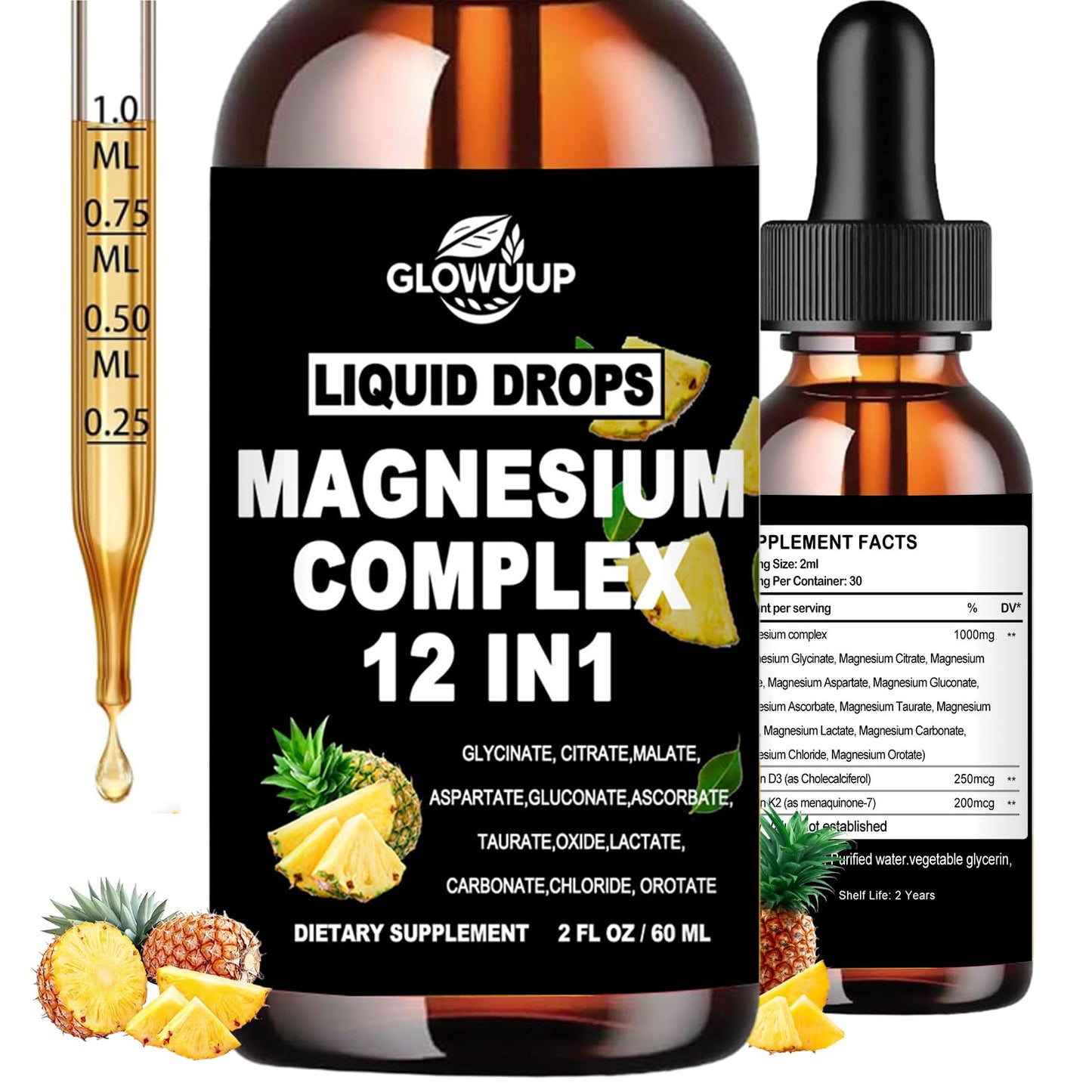 GLOVVUUP Magnesium 12-in-1 Complex 1000mg | Liquid Drops with Glycinate & More