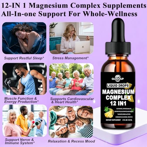 GLOVVUUP Magnesium 12-in-1 Complex 1000mg | Liquid Drops with Glycinate & More