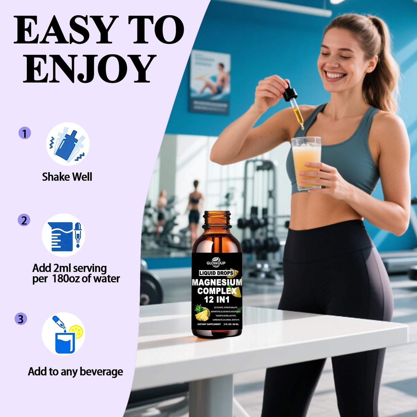 GLOVVUUP Magnesium 12-in-1 Complex 1000mg | Liquid Drops with Glycinate & More