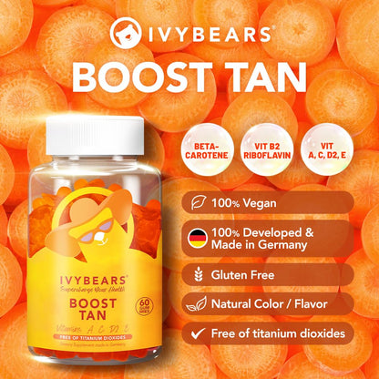 Glow Tanning Gummies - Vegan Beta Carotene and Vitamins A C D2 E | Made in Germany