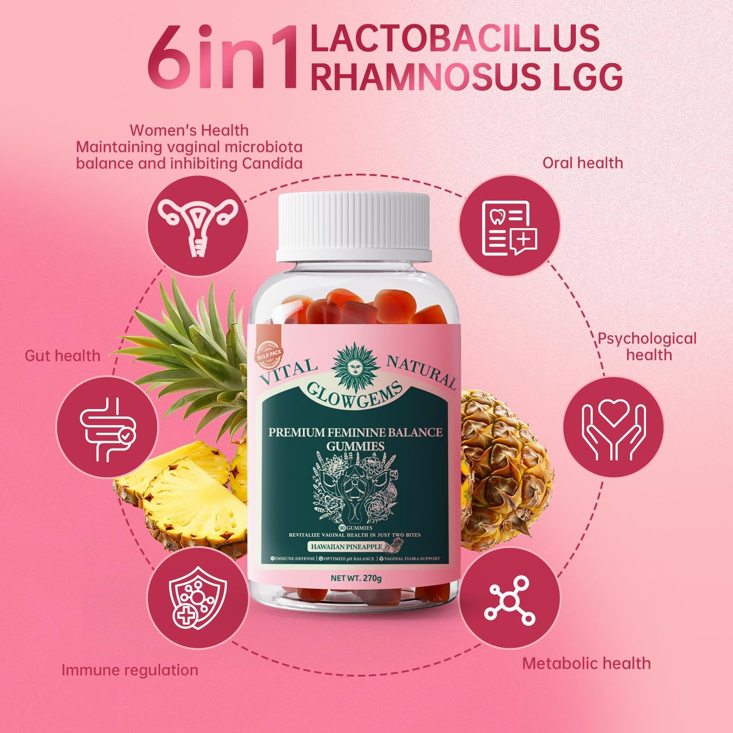 GlowGems Premium Feminine Balance Gummies for Women | pH Balance & Wellness (Vegan, Gluten-Free, 90 Count)