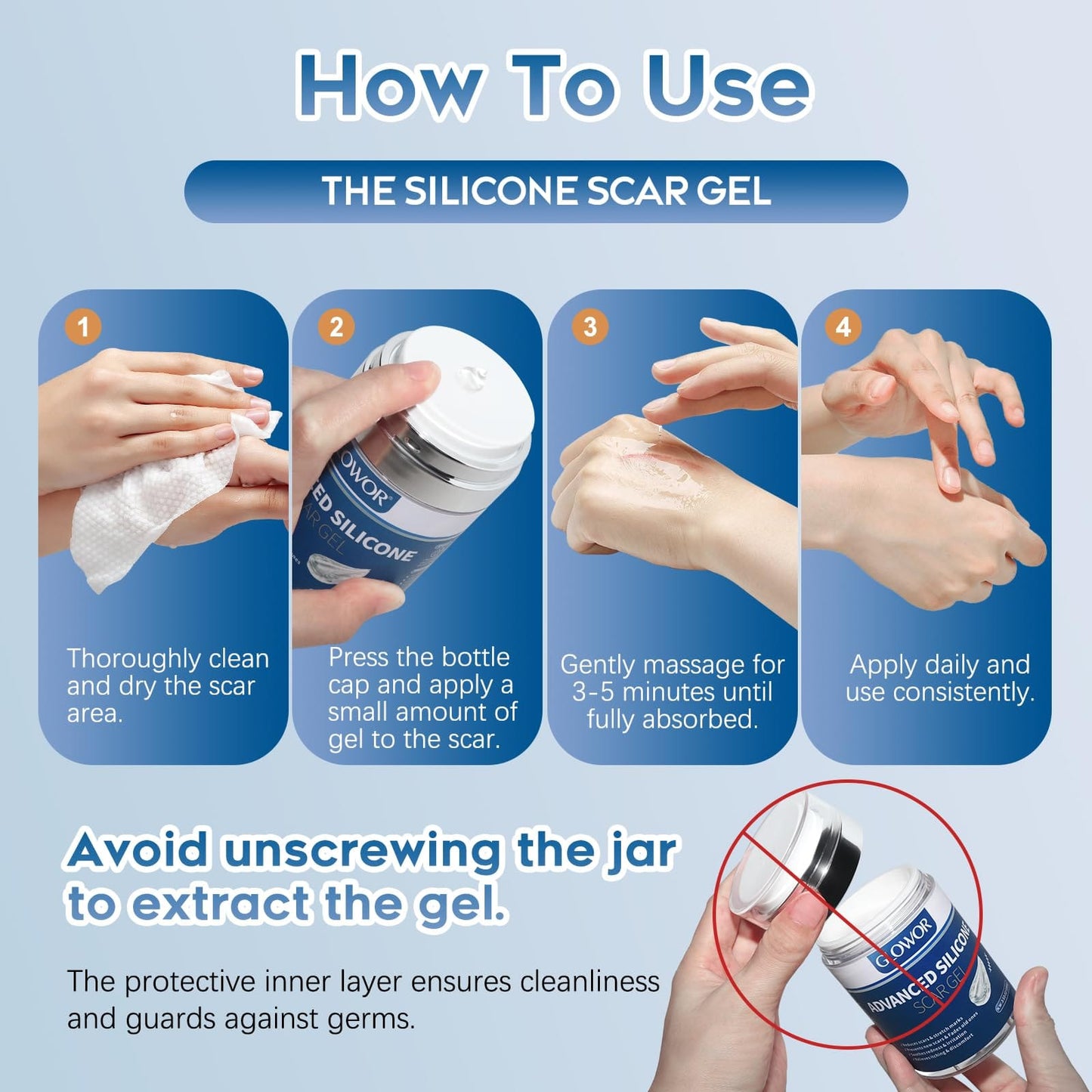 Glowor Advanced Silicone Scar Gel – Face & Body Scar Cream (3.53 oz)