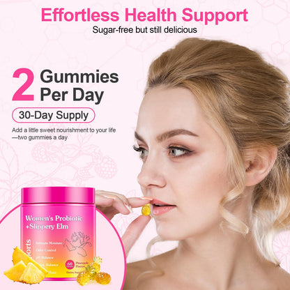 Glowshave Her Juicy Feminine Probiotics Gummies for Women, Pineapple with Slippery Elm - 60 Gummies