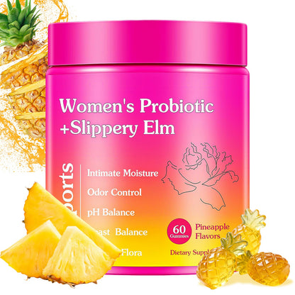 Glowshave Her Juicy Feminine Probiotics Gummies for Women, Pineapple with Slippery Elm - 60 Gummies