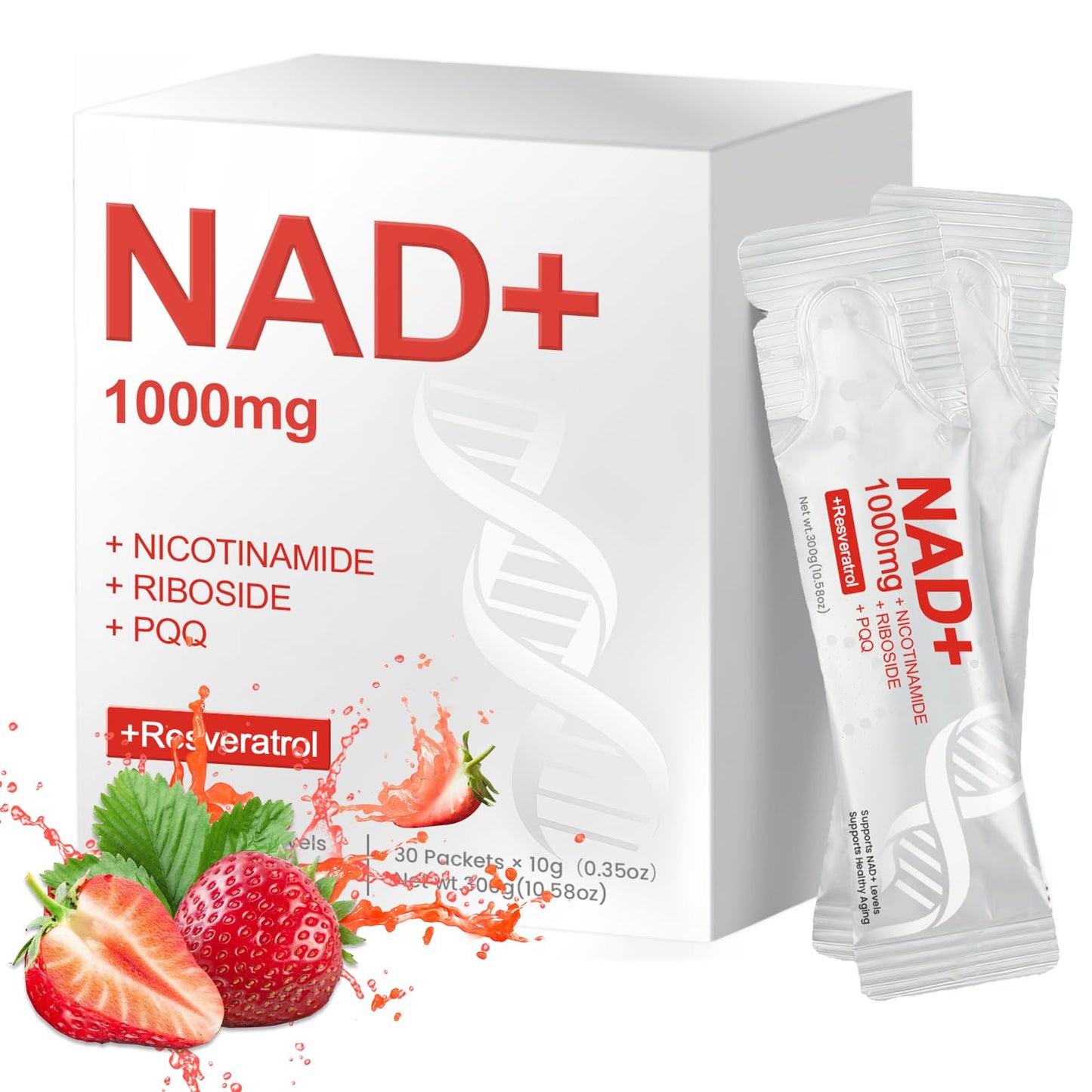 Glowshave NAD 1000mg Liquid Packets – NAD+ Berry Drink Mix with NR, Resveratrol & PQQ – 30 Packets