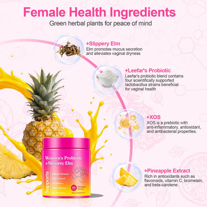 Glowshave Her Juicy Feminine Probiotics Gummies for Women, Pineapple with Slippery Elm - 60 Gummies