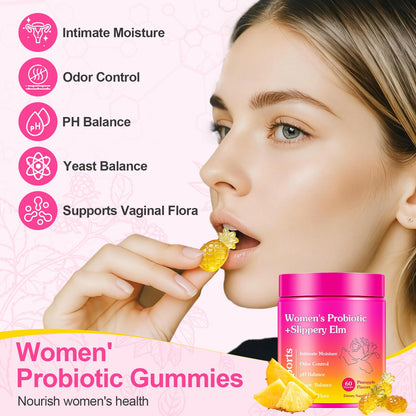 Glowshave Her Juicy Feminine Probiotics Gummies for Women, Pineapple with Slippery Elm - 60 Gummies