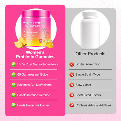 Glowshave Her Juicy Feminine Probiotics Gummies for Women, Pineapple with Slippery Elm - 60 Gummies