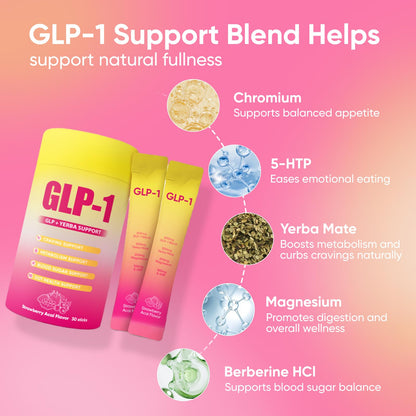 GLP-1 Drink Mix with Berberine, Chromium, 5-HTP, Yerba Mate & Magnesium – Strawberry Acai, 30 Packs | Vegan, Sugar-Free, Non-GMO