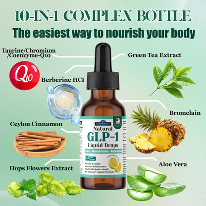 2 Pack GLP-1 Supplement Liquid Drops, 10-in-1 Formula with Berberine, Ceylon Cinnamon, Prebiotic Fiber & Green Tea Extract | Supports Healthy Metabolism, Digestive & Gut Health丨Vegan, Non-GMO