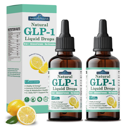 2 Pack GLP-1 Supplement Liquid Drops, 10-in-1 Formula with Berberine, Ceylon Cinnamon, Prebiotic Fiber & Green Tea Extract | Supports Healthy Metabolism, Digestive & Gut Health丨Vegan, Non-GMO