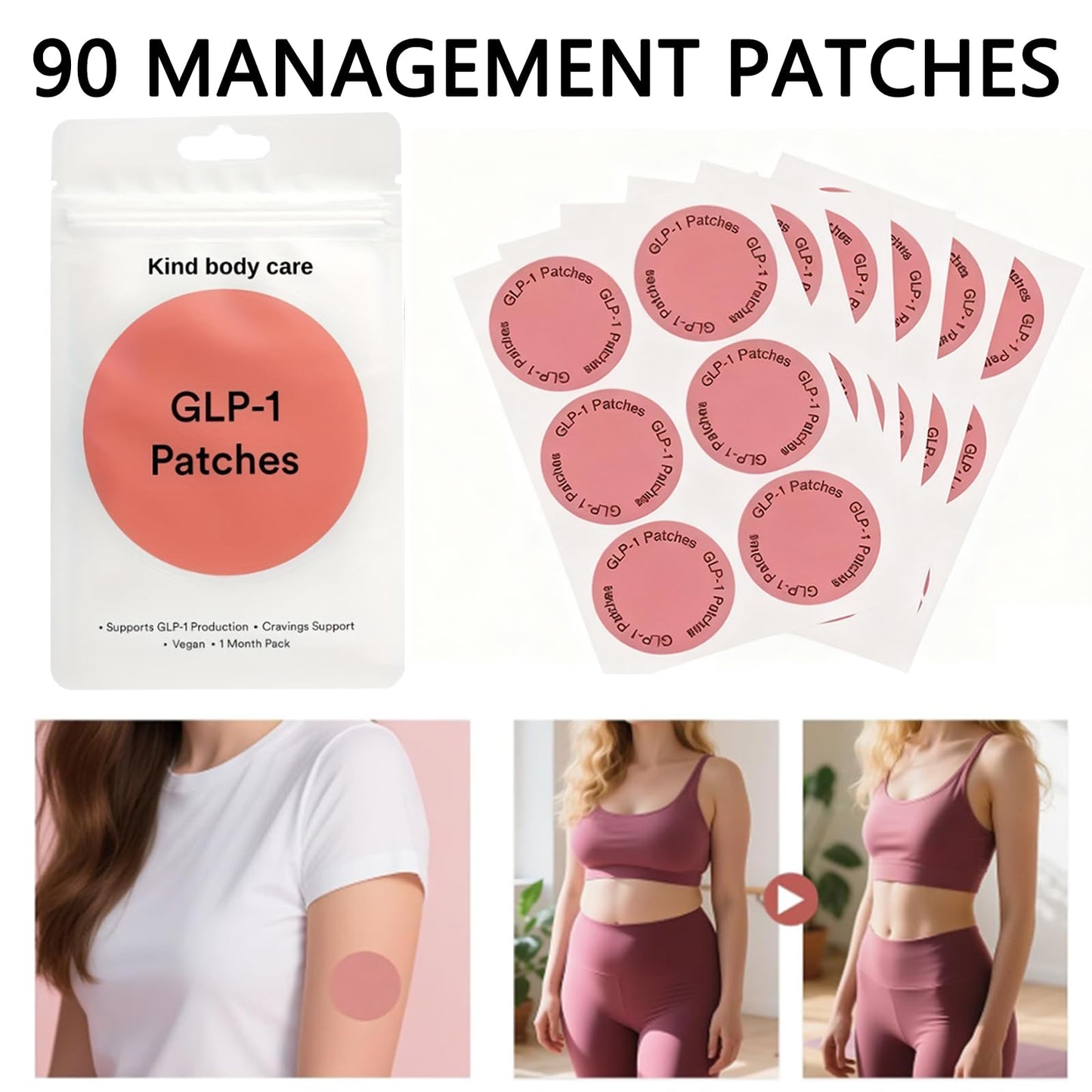 90pcs GLP-1 Patches - Body Care Balance | Natural Gentle Hydrating Patch (Pink)