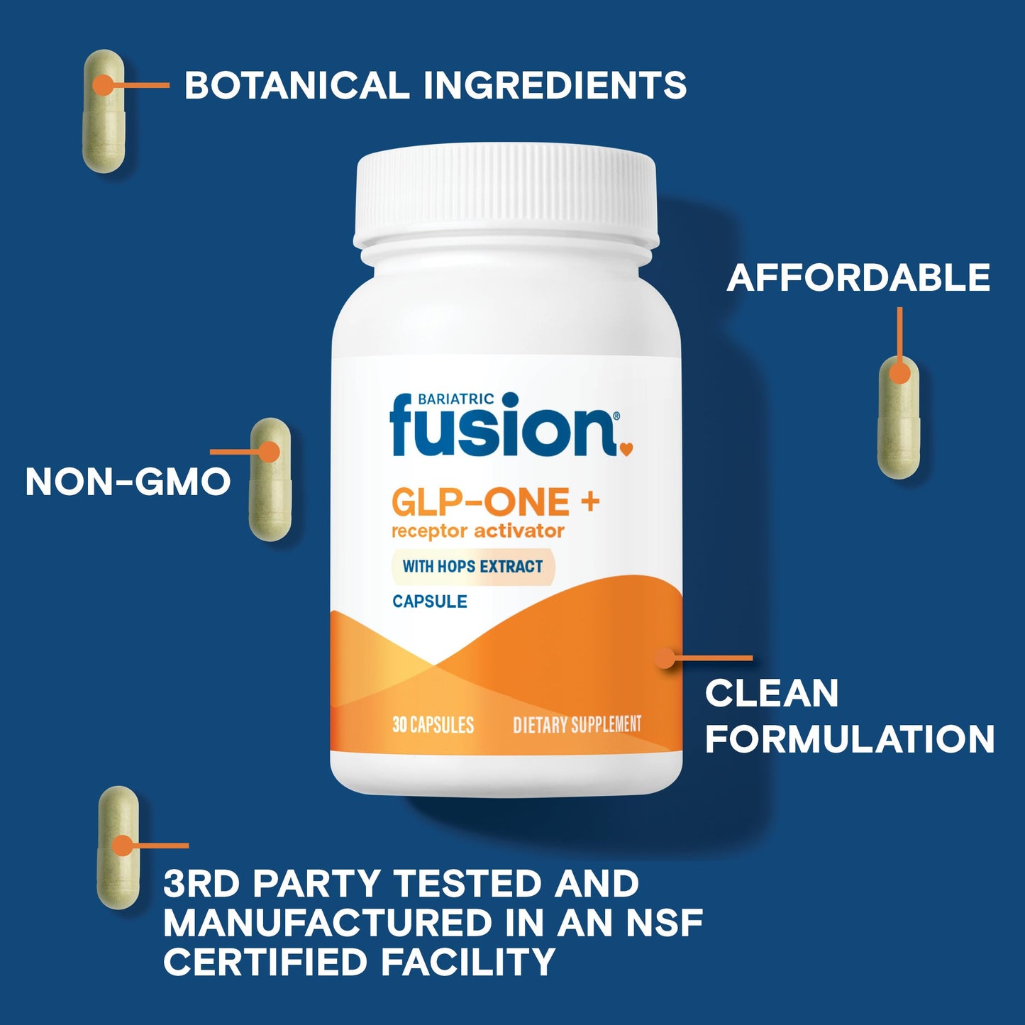 Bariatric Fusion GLP-1 Plus | Activate GLP-1 Receptors to Feel Full Faster | Gluten Free & Vegan | 30 Capsules